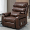 Knight Lay Flat Lift Chair, 24.8 Inch Wide Seat 74.8 Inch Length, Dual Motors, Wireless Charging Side Table, Faux Leather Brown ‪(FREE 2 YEARS Warranty)