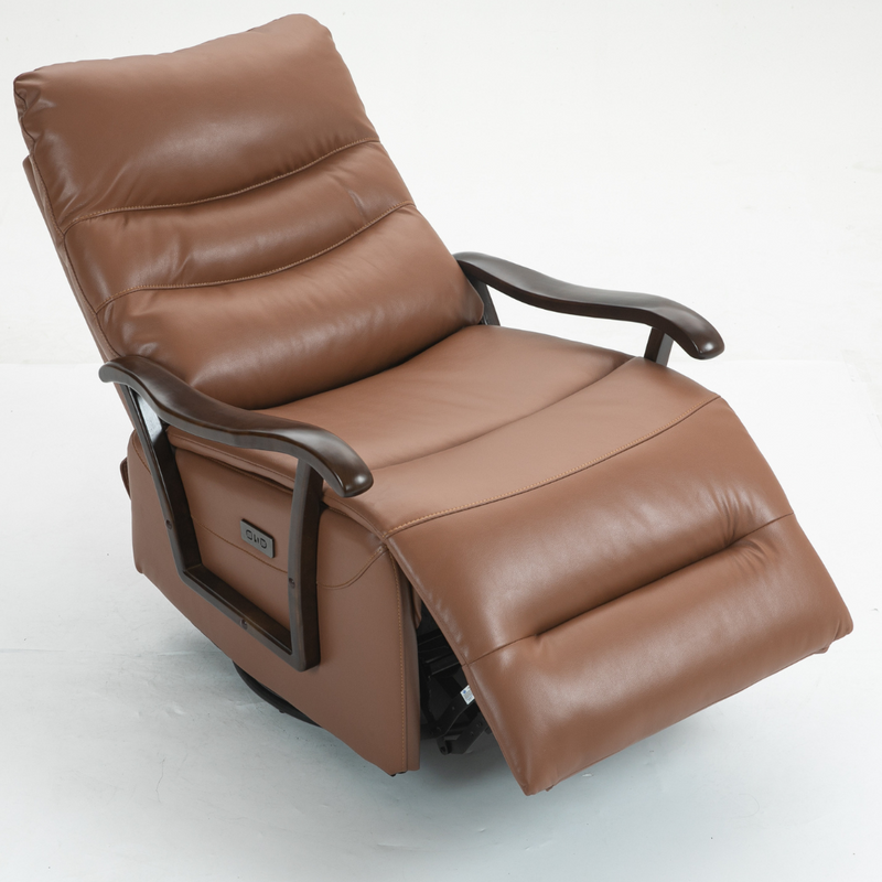 SpinEase Swivel Recliner Chair, 350lbs Capacity, Power Glider Chair with Solid Wood Armrests, Faux Leather- Orange