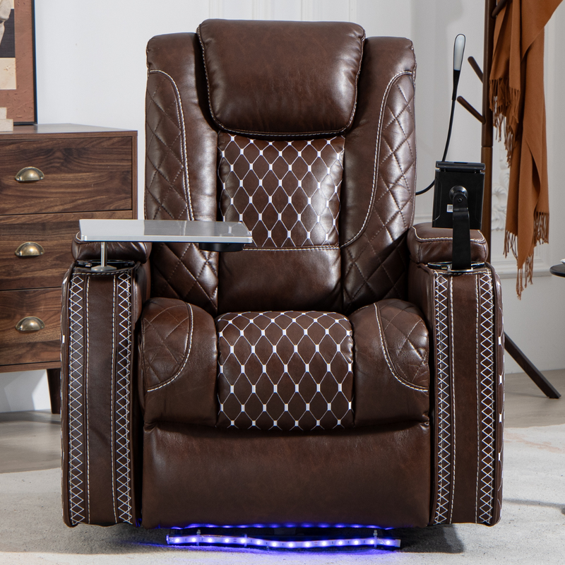 AstroLounge Zero Gravity Chair with Smart Control, 2 Cup Holder, 2 Storage with Cover, with Phone and Laptop Holder, Faux Leather - Brown