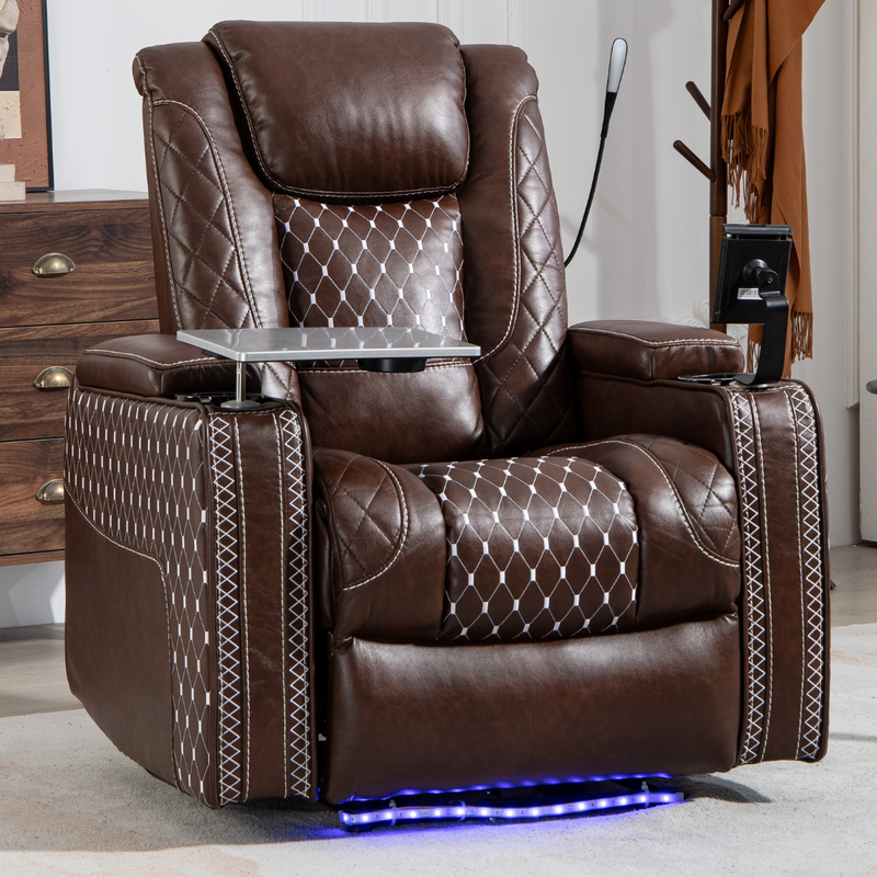 AstroLounge Zero Gravity Chair with Smart Control, 2 Cup Holder, 2 Storage with Cover, with Phone and Laptop Holder, Faux Leather - Brown