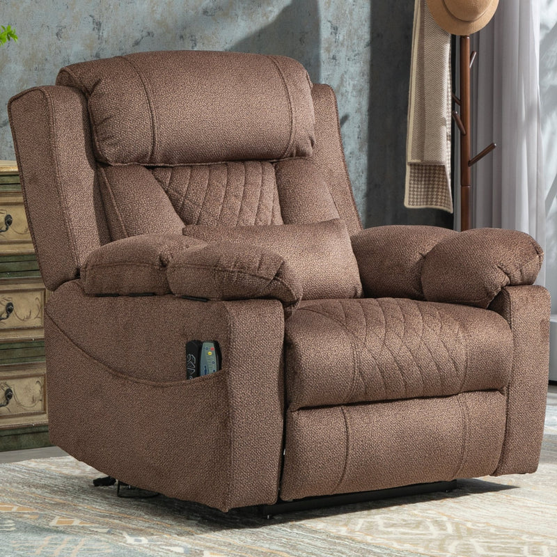 StashEase Lift Chair Lay Flat Recliner, 28 Inch Wide Seat, 73 Inch Reclined Length, With Heat And Massage, Hidden Storage, With Cup Holder Brown, Grey, Coffee (FREE 2 Years Warranty)