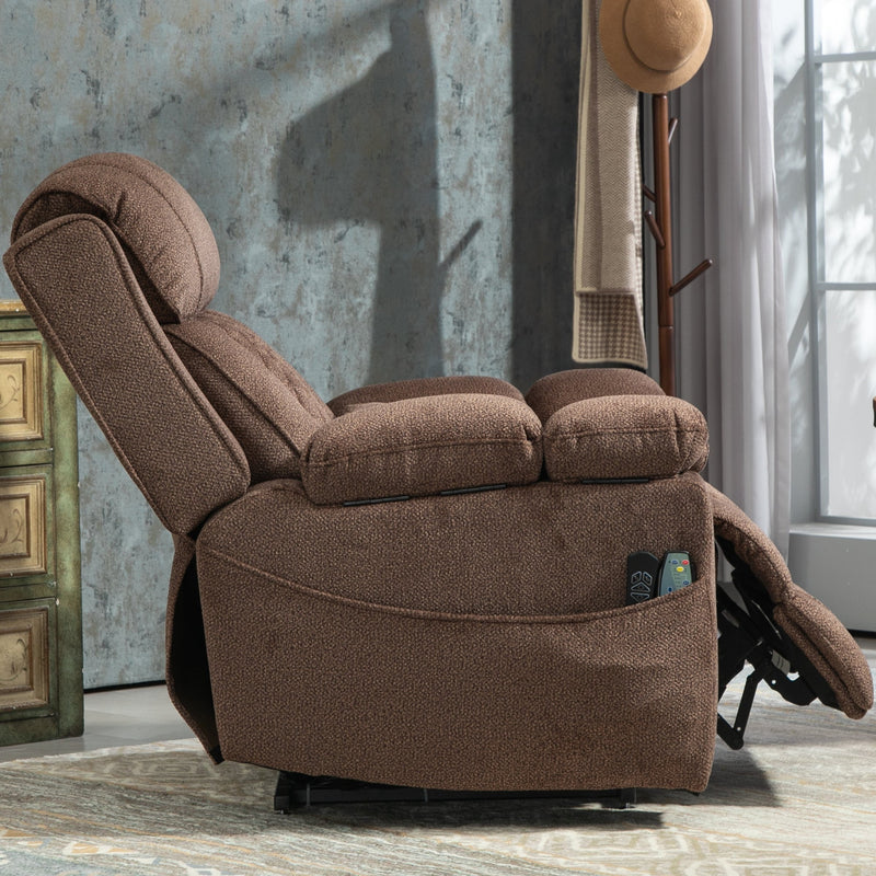 StashEase Lift Chair Lay Flat Recliner, 28 Inch Wide Seat, 73 Inch Reclined Length, With Heat And Massage, Hidden Storage, With Cup Holder Brown, Grey, Coffee (FREE 2 Years Warranty).