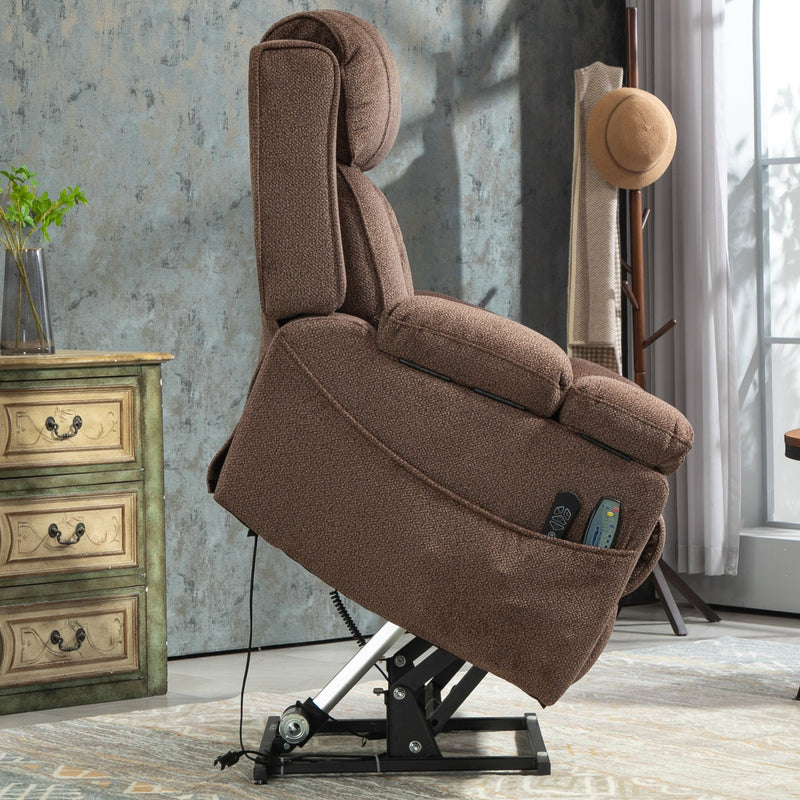 StashEase Lift Chair Lay Flat Recliner, 28 Inch Wide Seat, 73 Inch Reclined Length, With Heat And Massage, Hidden Storage, With Cup Holder Brown, Grey, Coffee (FREE 2 Years Warranty).