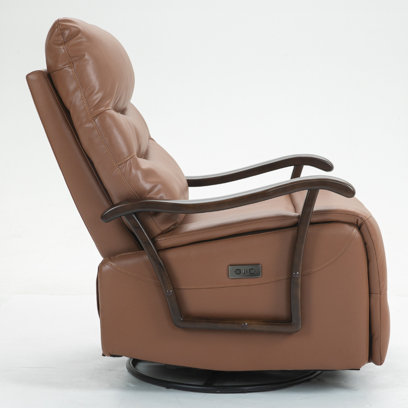 SpinEase Swivel Recliner Chair, 350lbs Capacity, Power Glider Chair with Solid Wood Armrests, Faux Leather- Orange