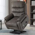 Knight Lay Flat Lift Chair, 24.8 Inch Wide Seat 74.8 Inch Length, Dual Motors, Wireless Charging Side Table, Light Brown ‪(FREE 2 Years Warranty)