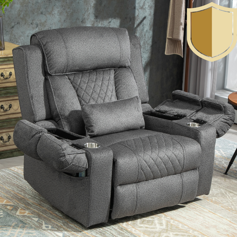 StashEase Lift Chair Lay Flat Recliner, 28 Inch Wide Seat, 73 Inch Reclined Length, With Heat And Massage, Hidden Storage, With Cup Holder Brown, Grey, Coffee (FREE 2 Years Warranty)