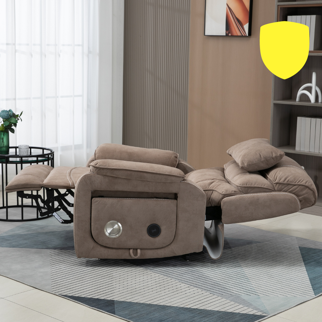 Knight Lay Flat Lift Chair, 24.8 Inch Wide Seat 74.8 Inch Length, Dual Motors, Wireless Charging Side Table, Beige Brown ‪(FREE 2 Years Warranty)