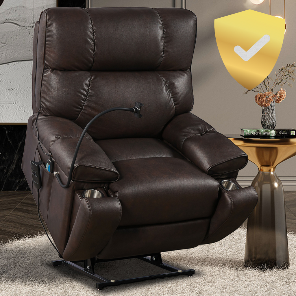 CozyRead  Lay Flat Recliner with Phone Holder ,Electric Power Lift Recliner Chair with 2 Motors, Massage and Heat  Brown‪(FREE 2 Years Warranty)