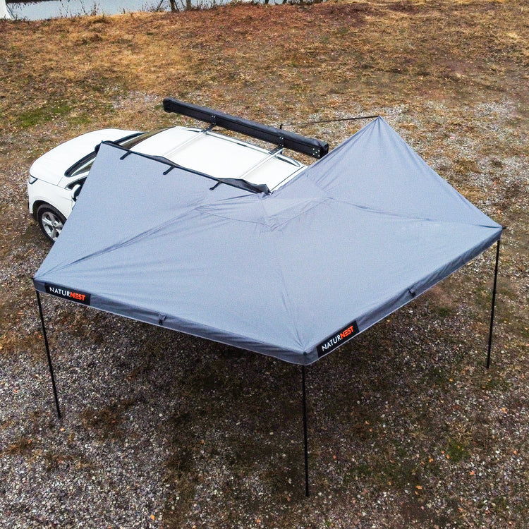 Batwing awning outlet tent